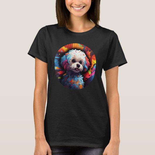 Colourful Bichon Frise Dog Dad Mom Graffity 1 Tシャツ (正面)