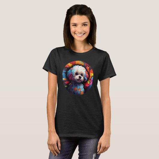 Colourful Bichon Frise Dog Dad Mom Graffity 1 Tシャツ (正面フル)