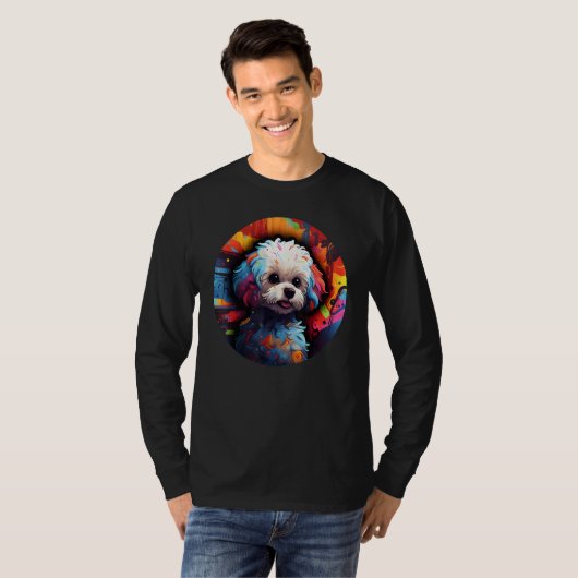 Colourful Bichon Frise Dog Dad Mom Graffity 1 Tシャツ (正面フル)