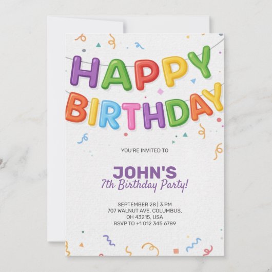 Colourful birthday invitation in festive theme 招待状 (正面)