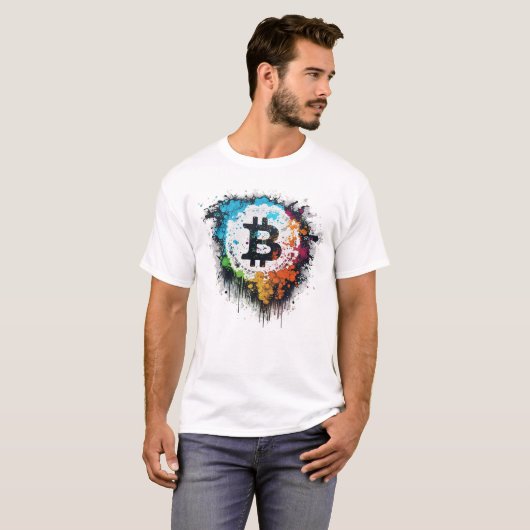 Colourful Bitcoin Logo Design white Tシャツ (正面フル)
