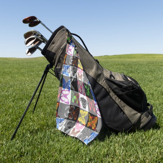 Colourful Butterfly Plaid Tartan Check Design  ゴルフタオル (グリーン)