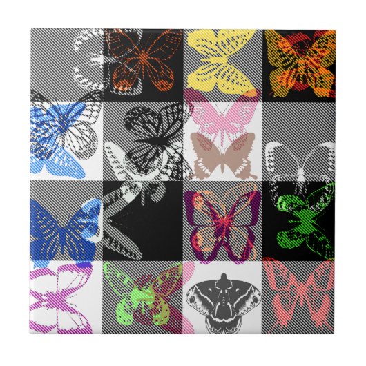Colourful Butterfly Plaid Tartan Check Design  タイル (正面)