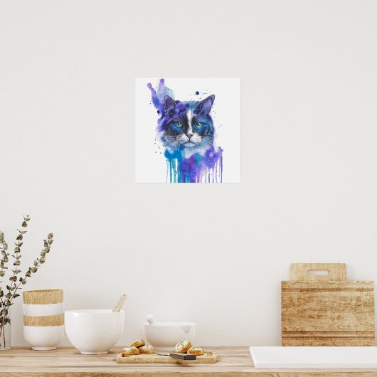 Colourful Cat Watercolour Artwork ポスター (キッチン)