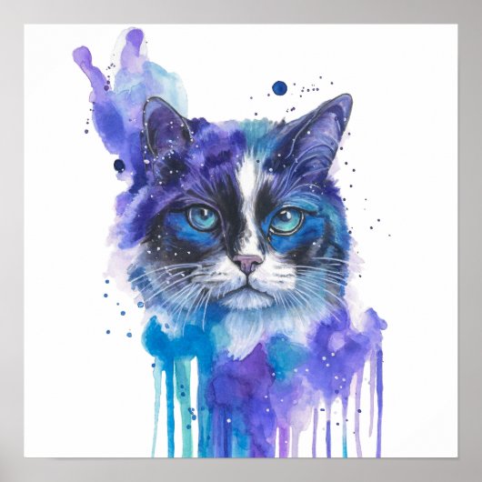 Colourful Cat Watercolour Artwork ポスター (正面)