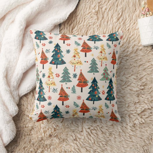 Colourful Christmas Pine Trees Seamless Pattern クッション (ブランケット)