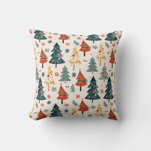 Colourful Christmas Pine Trees Seamless Pattern クッション (正面)
