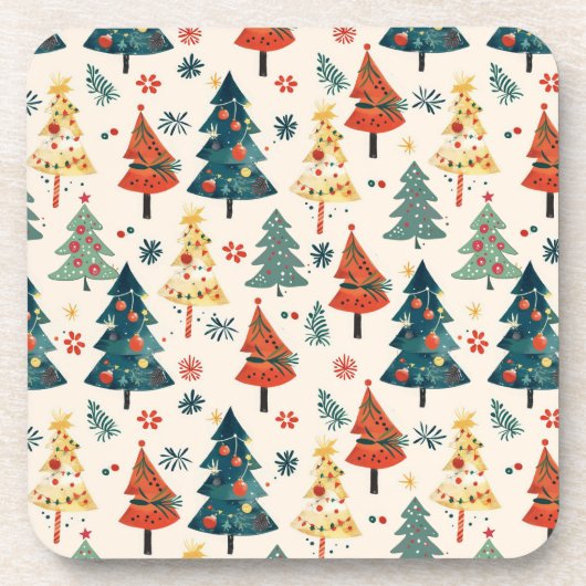Colourful Christmas Pine Trees Seamless Pattern コースター (正面)