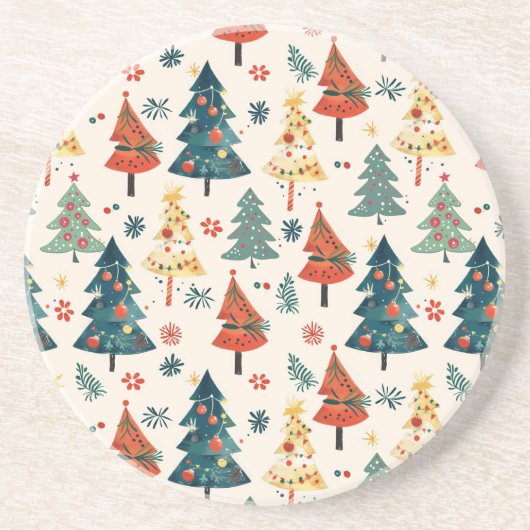 Colourful Christmas Pine Trees Seamless Pattern コースター (正面)