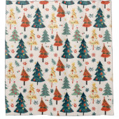 Colourful Christmas Pine Trees Seamless Pattern シャワーカーテン (正面)