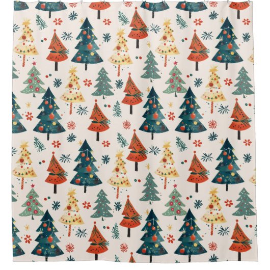 Colourful Christmas Pine Trees Seamless Pattern シャワーカーテン (正面)