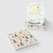 Colourful Christmas Pine Trees Seamless Pattern ストーンコースター (横)