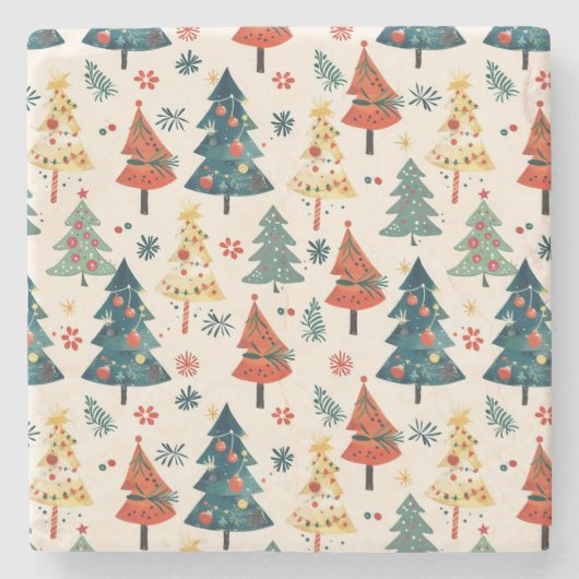 Colourful Christmas Pine Trees Seamless Pattern ストーンコースター (正面)