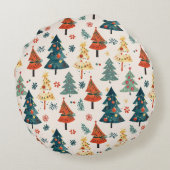 Colourful Christmas Pine Trees Seamless Pattern ラウンドクッション (裏面)