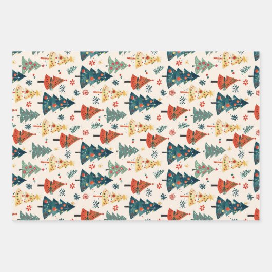 Colourful Christmas Pine Trees Seamless Pattern ラッピングペーパーシート (正面)