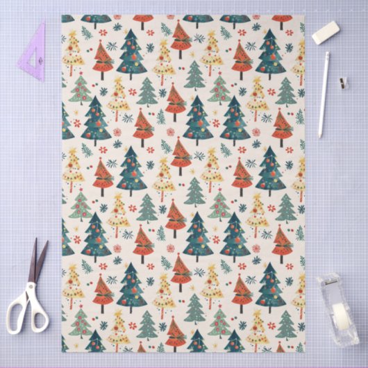 Colourful Christmas Pine Trees Seamless Pattern 薄葉紙 (クラフト)