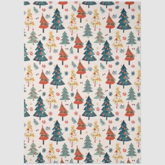 Colourful Christmas Pine Trees Seamless Pattern 薄葉紙 (正面)