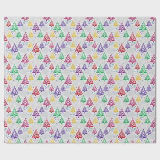 Colourful Christmas Trees Xmas ラッピングペーパー (フラット)