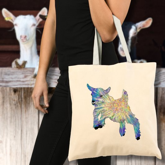Colourful Cute Baby Goat Jumping Funky Animal Art トートバッグ