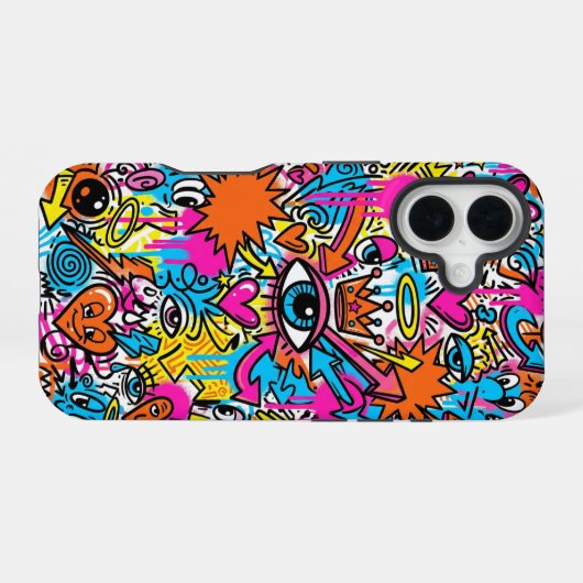 Colourful Cyberpunk Doodle Eye iPhone 16 case 16ケース (裏面横)