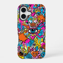 Colourful Cyberpunk Doodle Eye iPhone 16 case 16ケース