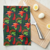 Colourful Exotic Flowers Leaves Pattern-23187 キッチンタオル (四つ折り)