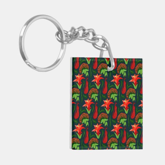 Colourful Exotic Flowers Leaves Pattern-23187 キーホルダー (正面左)