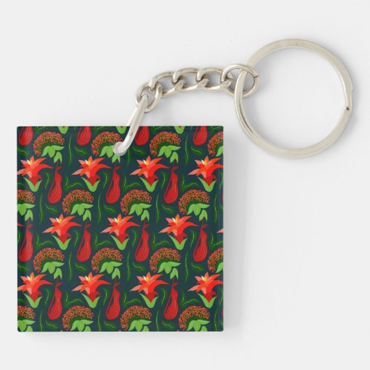 Colourful Exotic Flowers Leaves Pattern-23187 キーホルダー (裏面)