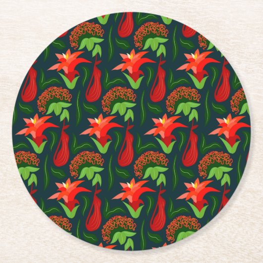 Colourful Exotic Flowers Leaves Pattern-23187 ラウンドペーパーコースター (正面)