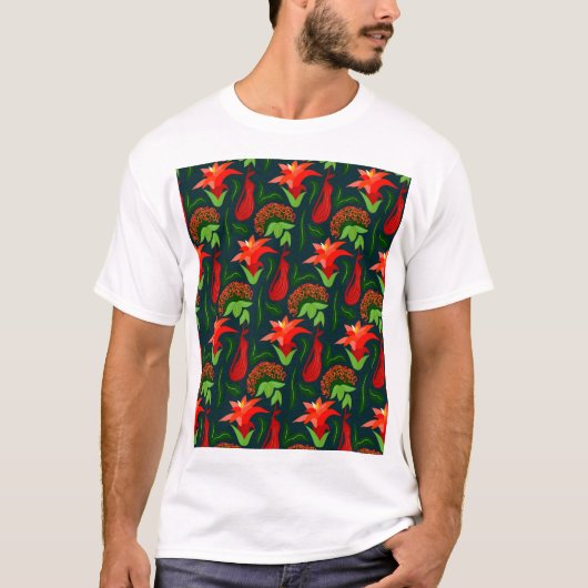 Colourful Exotic Flowers Leaves Pattern-23187 Tシャツ (正面)