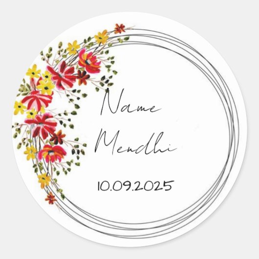 Colourful floral mendhi favour stickers  ラウンドシール (正面)
