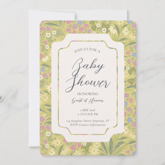 Colourful Floral Petunia Daisy Garden Baby Shower 招待状 (正面)