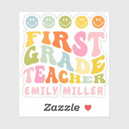 Colourful Fun First Grade Teacher Custom Name シール (シート)