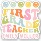 Colourful Fun First Grade Teacher Custom Name シール (正面)