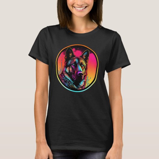 Colourful German Shepherd Dog Dad Mom Graffity Tシャツ (正面)