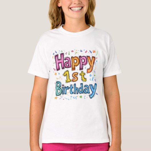 Colourful Happy 1st Birthday Celebration Text Tシャツ (正面)
