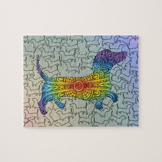 Colourful Happy Rainbow Dachshund Mandala Puzzle ジグソーパズル (横)