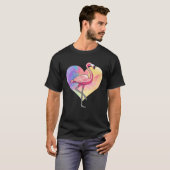 Colourful Heart Pink Flamingo Bird Tシャツ (正面フル)