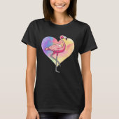 Colourful Heart Pink Flamingo Bird Tシャツ (正面)