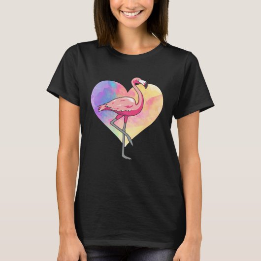 Colourful Heart Pink Flamingo Bird Tシャツ (正面)