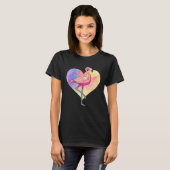 Colourful Heart Pink Flamingo Bird Tシャツ (正面フル)
