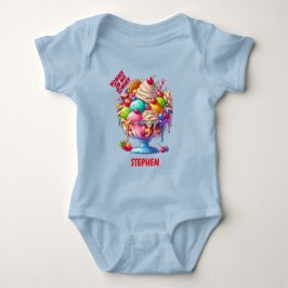 Colourful Ice Cream Sundae – Cute Dessert Illustra ベビーボディスーツ