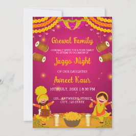 Colourful Jaggo night Invitation Card 招待状