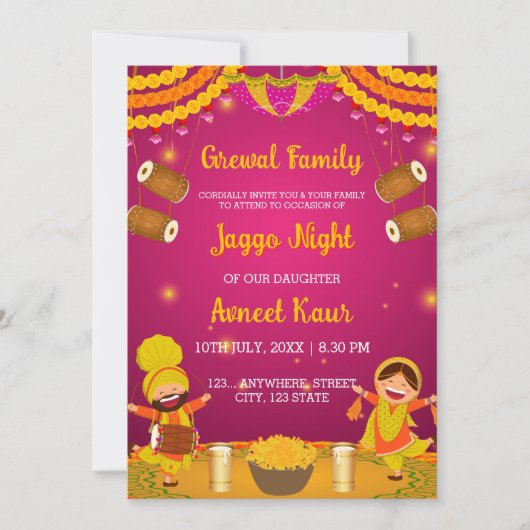 Colourful Jaggo night Invitation Card 招待状 (正面)