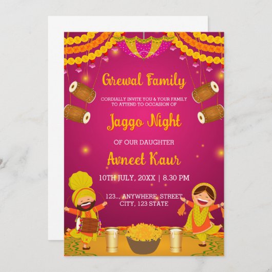 Colourful Jaggo night Invitation Card 招待状 (正面/裏面)