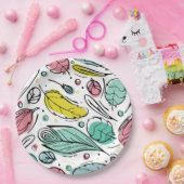 Colourful leaf pattern Pink and blue Birthday ペーパープレート (パーティー)