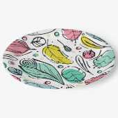 Colourful leaf pattern Pink and blue Birthday ペーパープレート (アングル)