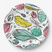 Colourful leaf pattern Pink and blue Birthday ペーパープレート (正面)