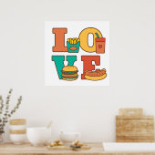 Colourful Letters Love Junk Food Burger Hot Dog ポスター (キッチン)