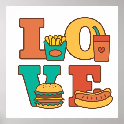 Colourful Letters Love Junk Food Burger Hot Dog ポスター (正面)